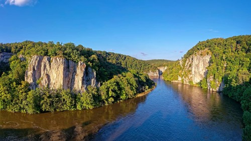 Aerial view, Danube breakthrough, also Weltenburg narrows, the Danube makes its way in a narrow