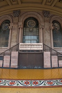 Staircase to the Palazzo della Borsa, built between 1907 and 1912, in Piazza de Ferrari, Genoa,