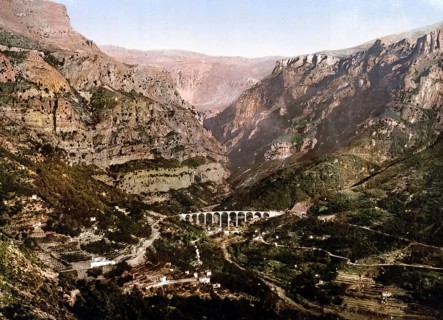 Gourdon, Bridge over the Wolf Gorge, Grasse, Provence-Alpes-Côte d'Azur, France, c. 1890, Historic,