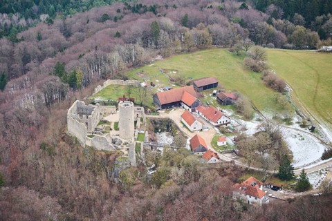 Aerial view of the area around Neumarkt and the castle ruins of Wolfstein, Upper Palatinate,