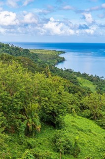 Overlook over the coastline of Taveuni, Fiji, South Pacific, Oceania