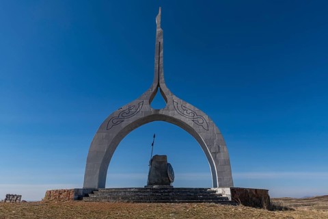Mongol monument in the steppe of eastern Kazakhstan