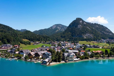 Drone shot, Fuschlsee, Fuschl am See, Salzkammergut, Land Salzburg, Austria, Europe