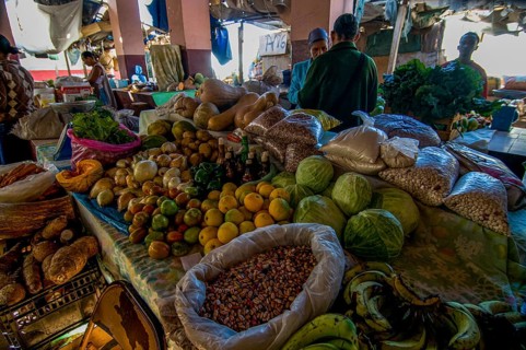 Market stands. San Felipe. Vulcano Fogo. Fogo. Cabo Verde. Africa