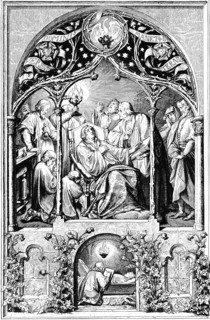 Dying Martin Luther (above), at his deathbed (below), Wittenberg, mourning, room, group, armchair,