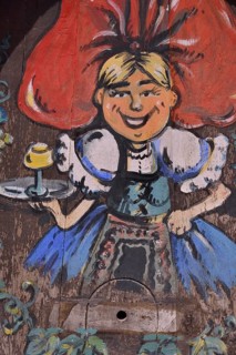 Advertising sign for Alsatian wine at a restaurant, Alsace Wine Route, Oberehnheim, Alsace, France,