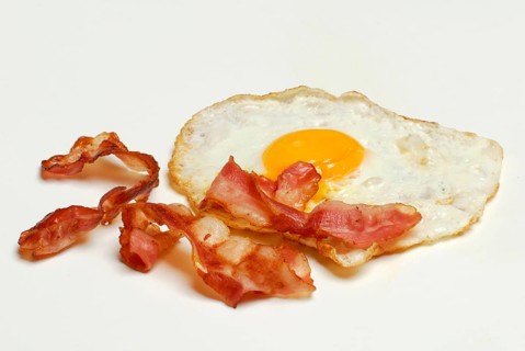 Fried bacon and fried egg, breakfast, egg