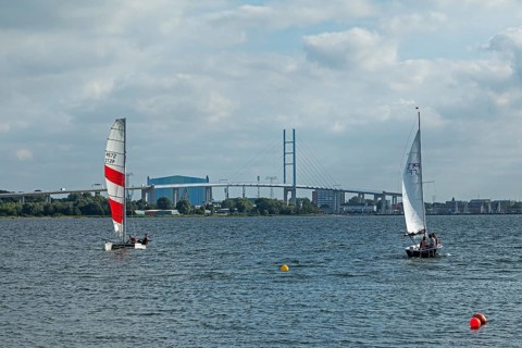 Sailing boats, Rügen Bridge, Altefähr, Rügen Island, Mecklenburg-Western Pomerania, Germany, Europe