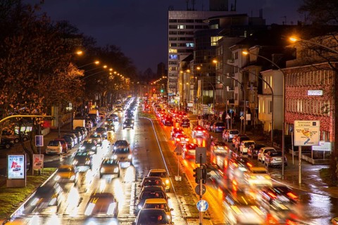 Bundesstrasse B224, Alfredstrasse, in Essen Rüttenscheid, evening rush hour traffic, this area