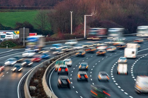 Motorway A3 between Düsseldorf and Leverkusen, near Erkrath, video cameras monitor the traffic,