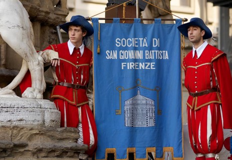 Two Young Men in Florentine Renaissance Costume of the Sosietà di San Giovanni Battista Firenze,
