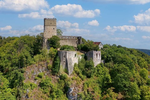 Aerial view, Randeck Castle, Markt Essing, Altmühltal, Lower Bavaria, Bavaria, Germany, Europe