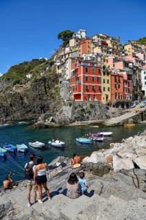 Fishing village of Riomaggiore, village view, Cinque Terre, province of La Spezia, Liguria, Italy,