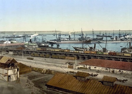 The Port of Odessa, Russia, Ukraine, circa 1890, Historic, digitally enhanced reproduction of a