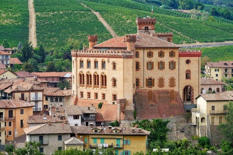 The town of Barolo with its castle, Castello di Barolo, seat of the Enoteca Barolo, province of