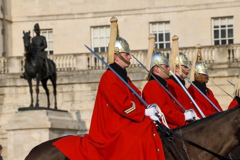 Parade of Horse Guards, soldiers of the Household Cavalry Mounted Regiment, White Hall,