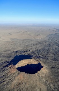 Harrat Khaybar volcanic landscape, aerial view, near Khaybar, Medina Province, Saudi Arabia,
