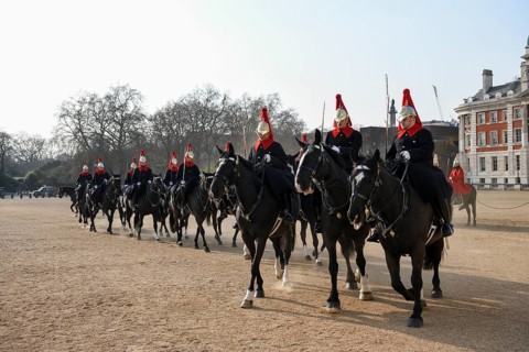 Parade of Horse Guards, soldiers of the Household Cavalry Mounted Regiment, White Hall,