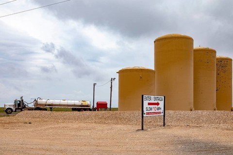Maljamir, New Mexico, Tanks hold brine water for disposal in the Permian Basin oil fields. The