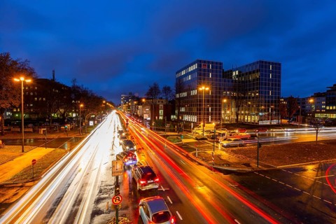 Bundesstrasse B224, Alfredstrasse, in Essen Rüttenscheid, evening rush hour traffic, this area