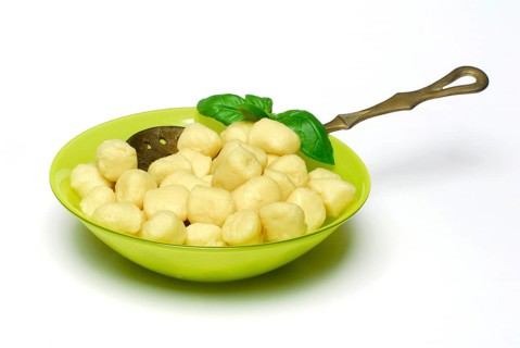 Bowl with potato gnocchi, gnocchi di patate, pasta, skimmer, pasta