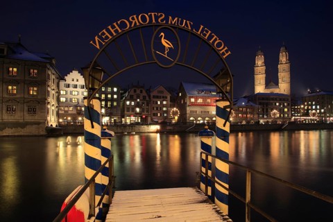 Jetty from Hotel Zum Storchen, Old Town, Limmatquai, Limmat, Zurich, Switzerland, Europe