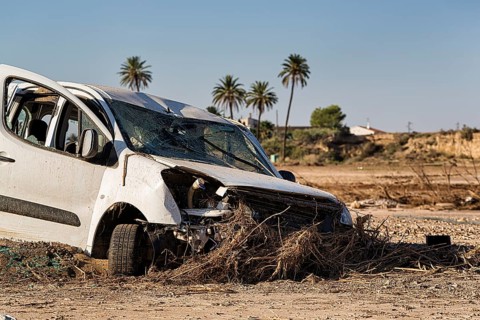 Car, total loss after flood, flood damage after flood disaster in Almeria, storm 2012, Andalusia,