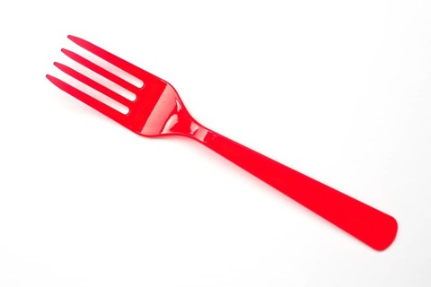Disposable cutlery, red plastic fork, fork