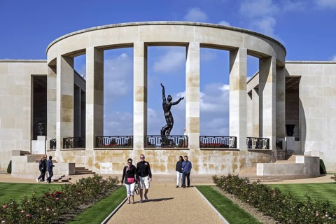 Tourists visiting the Normandy American Cemetery and Memorial, Omaha Beach, Colleville-sur-Mer,