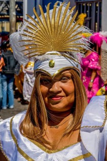Colourful dressed woman. Carnival. Mindelo. Cabo Verde. Africa