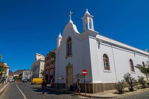 Bright church in San Vincente. Mindelo. Cabo Verde. Africa