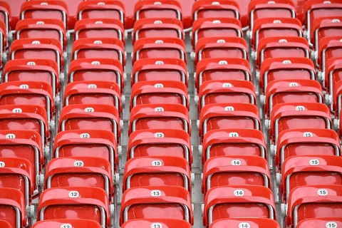 Empty red seats, grandstand, MHPArena, MHP Arena Stuttgart, Baden-Württemberg, Germany, Europe