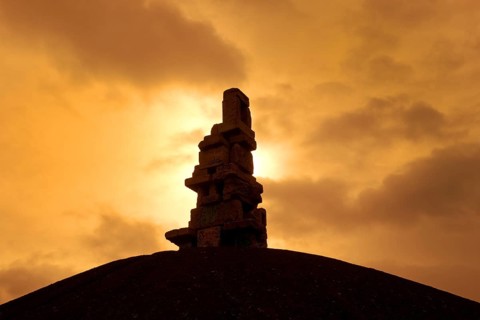 The artwork Himmelstreppe on the Rheinelbe slagheap in the backlight, Gelsenkirchen, North