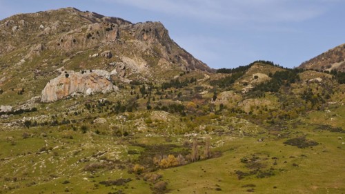 Mountain, green hillsides, trees, green meadows, Madonie National Park, spring, Sicily, Italy,