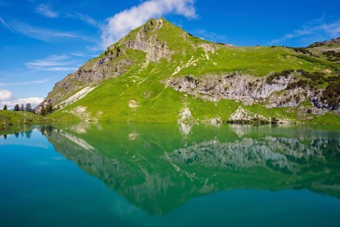 Seealpsee and Seeköpfel, 1919m, Allgäu Alps, Allgäu, Bavaria, Germany, Europe