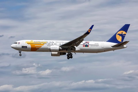 A Boeing 767-300ER aircraft of Mongolian Airlines MIAT with the registration number JU-1021 at