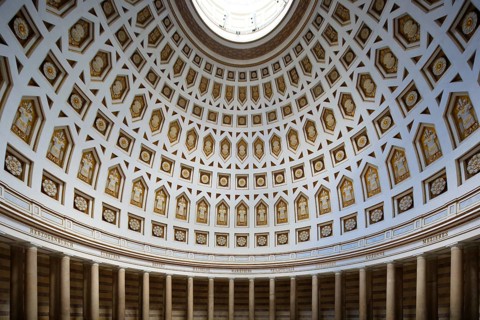 Interior and dome, monument Befreiungshalle Kehlheim, round hall with dome, 45 m high, 29 m