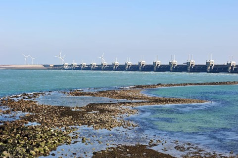 Storm surge barrier, Oosterscheldekering, storm surge barrier of the Oosterschelde at Neeltje Jans,