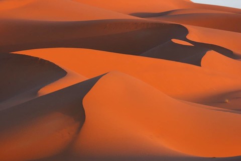 Red sand dunes of Erg Chebbi, the beginning of the Sahara Desert in Morocco, North Africa