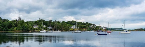 Panorama of Boats in Connel, Loch Etive, Oban, Argyll and Bute, Scotland, UK