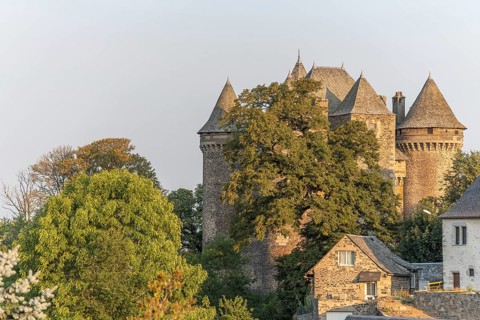 Bousquet castle from the 14th century, classified as a historical monument. Montpeyroux, Aveyron,