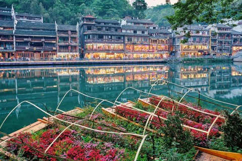 Chinese tourist attraction destination, Feng Huang Ancient Town (Phoenix Ancient Town) on Tuo Jiang