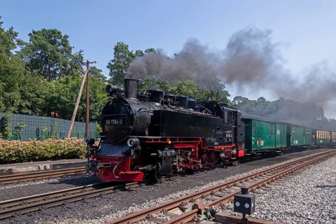 Rasender Roland steam railway, Göhren, Rügen Island, Mecklenburg-Western Pomerania, Germany, Europe