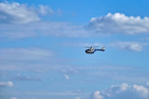 MUNICH, GERMANY, JULY 08, 2018: Police helicopter in the sky