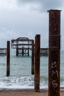 Ruin of the West Pier, destroyed by fire in 2003, Brighton, England, United Kingdom, Europe