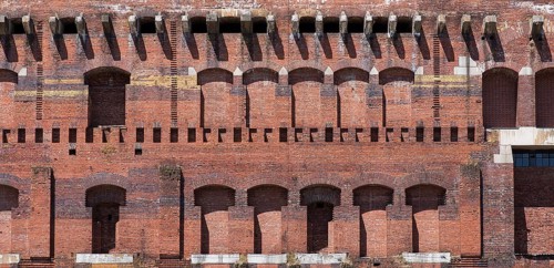 Detail of the masonry of the Congress Hall in the inner courtyard, unfinished National Socialist