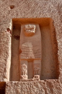 Lion tombs in the rocks of al-Khuraybah, detail, Dadan or Dedan, near AlUla, Medina Province, Saudi