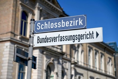 Sign at the Federal Constitutional Court, Karlsruhe, Baden-Württemberg, Germany, Europe