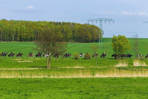 Easter riding procession in Crostwitz, Easter riding in Lusatia. Procession from Crostwitz to