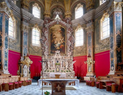 Interior view, high altar with the painting by Michelangelo Unterberger, Cathedral of the
